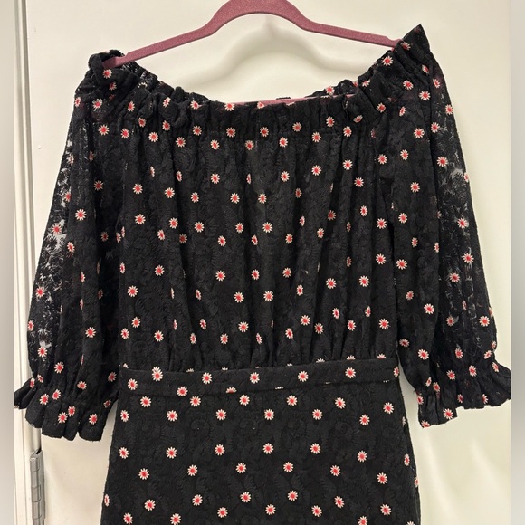 Saloni Embroidery Tulle Midi Dress Black Scarlet Dot Rose Size 4 - Picture 5 of 12